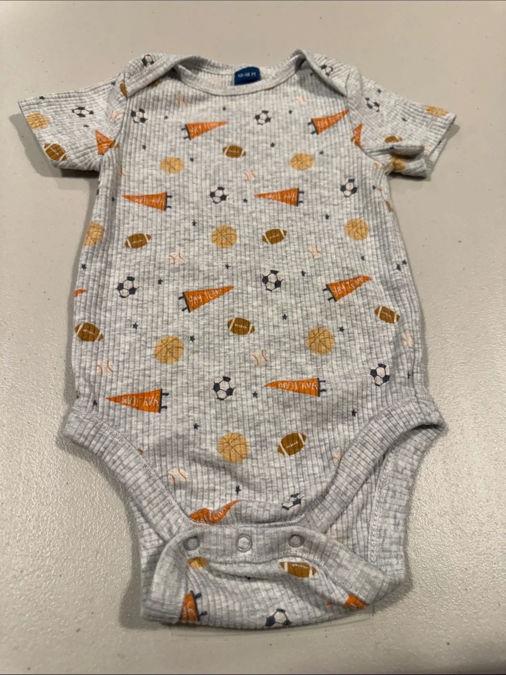 Kids One-Piece Bodysuit in Gray with Sports Print